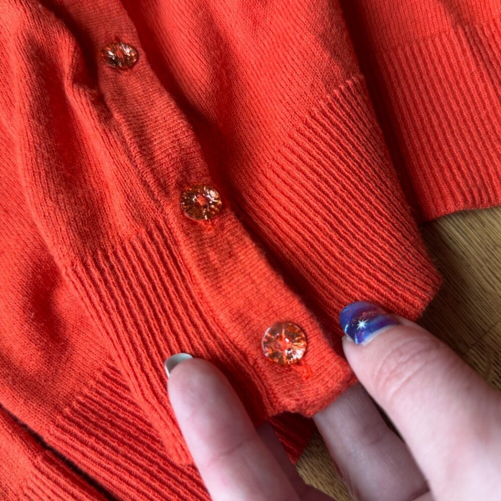 New York & Company Orange Rhinestone Cardigan Sweater Size XS - Picture 6 of 9